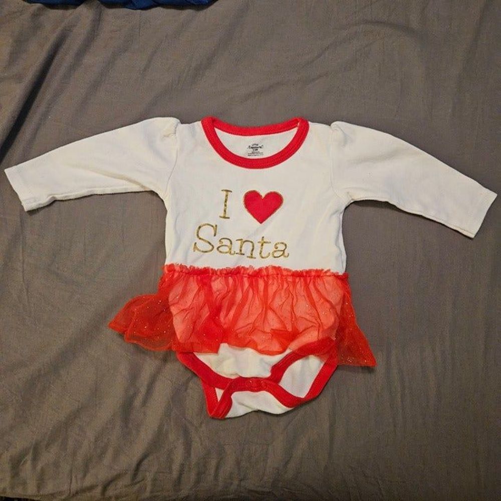 Baby Girls Little Treasure I Love Santa Tutu Bodysuit Size 3-6 Months Red White